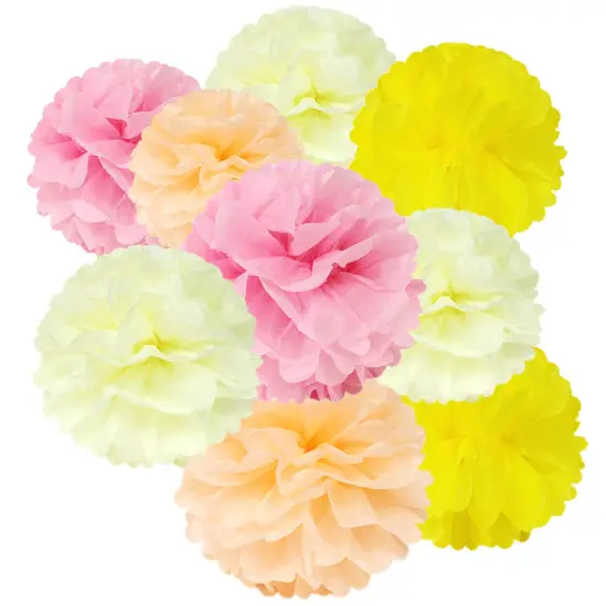 Wrapables Set of 12 Tissue Pom Pom Party Decorations for Weddings, Birthday Parties Baby Showers and Nursery Decor, Pink/Peach/Ivory/Yellow {1}