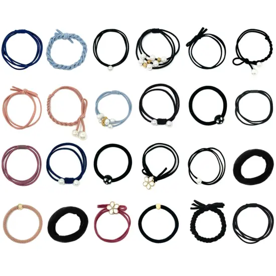 Wrapables Multicolor Hair Ties with Faux Pearl in Organza Pouches (Set of 24) {1}