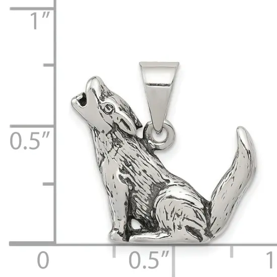 Sterling Silver Antiqued Wolf Charm Pendant Jewelry 19mm x 21mm {5}