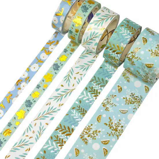 Wrapables Decorative Gold Foil Washi Tape Box Set for Arts & Crafts, Scrapbooking, Stationery, Diary (10 Rolls) Blue Green Bloom {3}