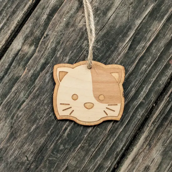Ornament - Cute Kitten - Raw Wood 3x2in {3}