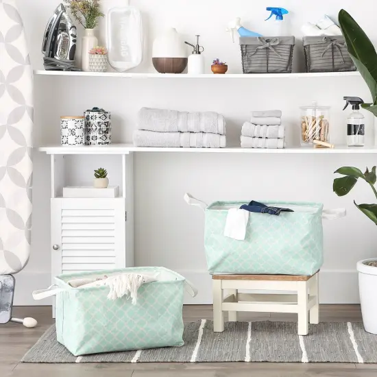 DII PE-Coated Cotton Polyester Laundry Bin Lattice Aqua Rectangle Extra Large 12.5x17.5x10.5 (Set of 2) {5}