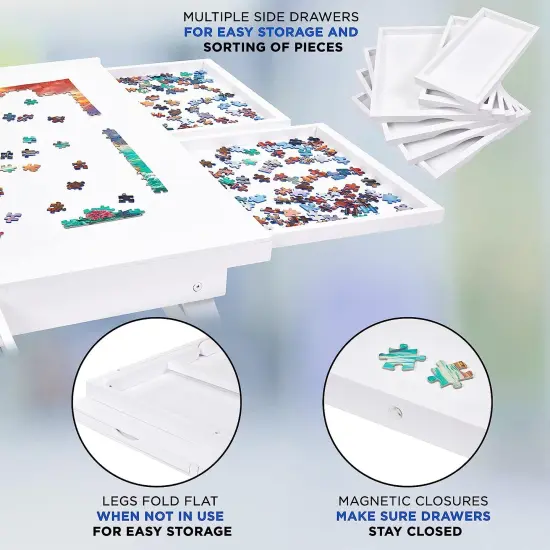 Jumbl 1500 Piece Puzzle Board Rack w/Mat, 27&rdquo; x 35&rdquo; Wooden Jigsaw Puzzle Table White {6}