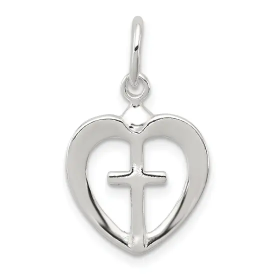 Sterling Silver Cross with Heart Charm Jewerly 24mm x 15mm {1}
