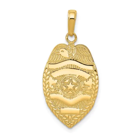14K Yellow Gold Police Badge Charm Cop Pendant Jewelry 29mm x 14.5mm {1}