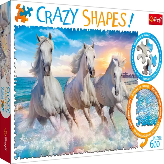Crazy Shape 600 Piece Jigsaw Puzzles, Horses Gallop Among The Waves, Stallions, Beach, Adult Puzzles, Trefl 11111 {1}