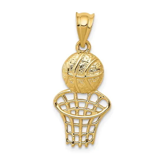 14K Gold Basketball & Hoop Charm Sports Jewelry 27mm x 11mm {1}