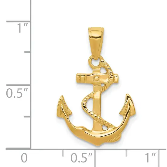 14K Yellow Gold Anchor & Rope Charm Sailing Pendant Jewerly 24mm x 11mm {4}
