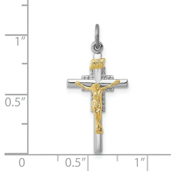 Gold Plated Sterling Silver INRI Crucifix Charm Jewerly 26mm x 14mm {2}
