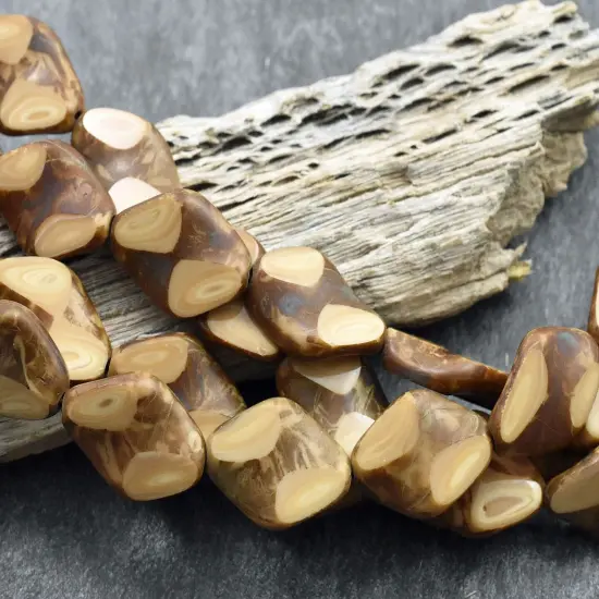 *11* 12x18mm Beige Picasso 2 Cut Diamond Beads {3}