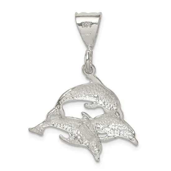 Sterling Silver Triple Dolphins Pendant FindingKing Jewerly 33.8mm x 26.3mm {3}
