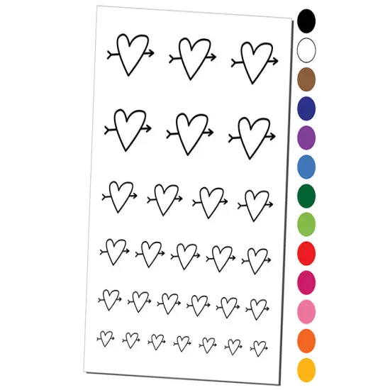 Heart Outline with Arrow Temporary Tattoo Water Resistant Fake Body Art Set Collection Light Pink {1}