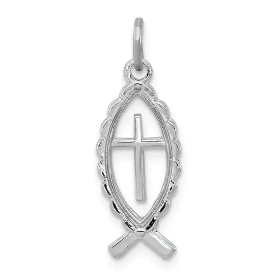 Sterling Silver Ichthus Fish Charm Jewerly 24mm x 8mm {1}