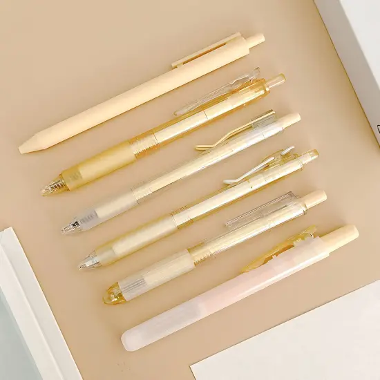 Wrapables Retractable Rollerball Pens and Highlighter Set, 0.5mm Black Gel Ink Pens for Home, Office, Stationery (Set of 6) Yellow {3}