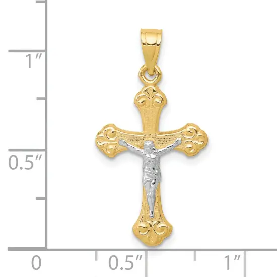 10K Gold & Rhodium Plated Crucifix Pendant Charm Jewelry 30mm x 16mm {2}