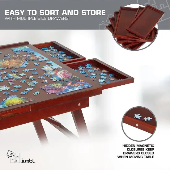 Jumbl 1500-Piece Puzzle Table w/Mat, 27" x 35" Jigsaw Puzzle Board w/Legs 6 Removable Drawers Brown {4}
