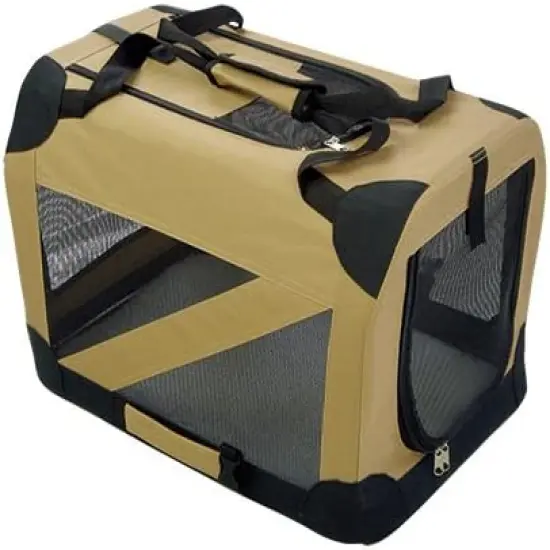 Pet Life Folding Zippered 360&deg; Vista View House Pet Crate Khaki-L {1}