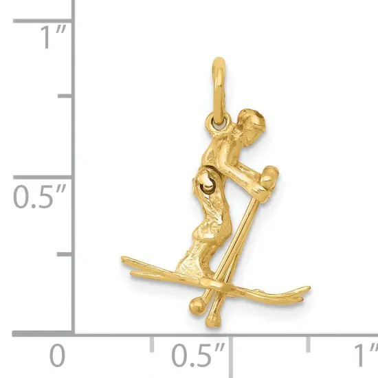 14K Yellow Gold 3D Snow Skier Charm Skiing Sports Jewerly 15mm x 20mm {3}