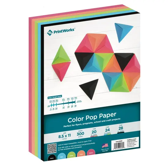 Printworks Color Pop Paper, Includes Black, Blue, Green, Cherry and Coral Paper, 8 &frac12;&rdquo; x 11&rdquo;, 300 Sheets (00608) {1}
