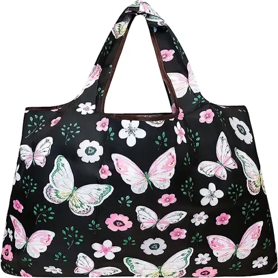 Wrapables Large Foldable Tote Nylon Reusable Grocery Bags, 5 Pack Cats, Owls, Animals {4}