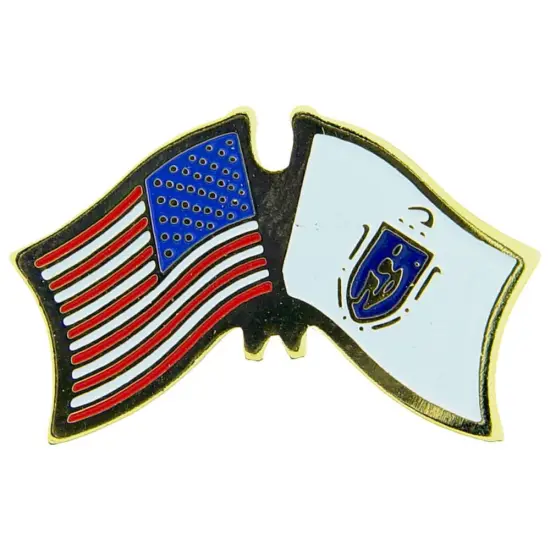 American & Massachusetts Flags Pin 1" {1}