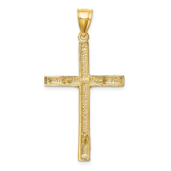 10K Gold & Rhodium Plated Diamond Cut Crucifix Pendant Charm Jewelry 45mm x 21mm {4}