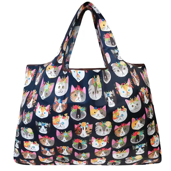Wrapables Large Foldable Tote Nylon Reusable Grocery Bag Crazy Cats {2}