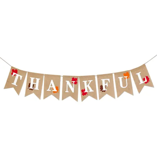 Wrapables Thanksgiving Burlap Thankful Banner with Maple Leaves {1}