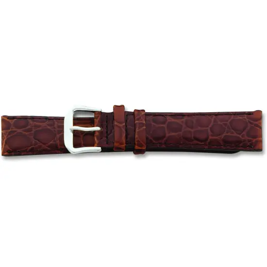 de Beer Brown Alligator Grain Leather Watch Band 18mm Long Silver Color {1}