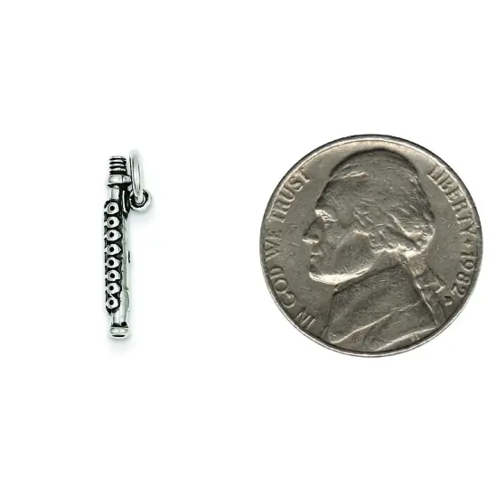 Sterling Silver Antiqued Flute Charm Music Pendant Jewerly 20mm x 3mm {2}