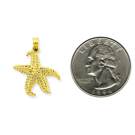 14K Yellow Gold Starfish Charm Ocean Jewelry Pendant 24mm x 20mm {2}
