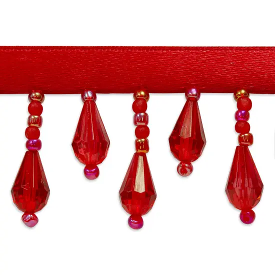 2 yards of Joanne Beaded Teardrop Fringe Trim | 2 yard cut Red {1}