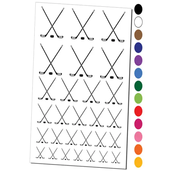 Crossed Hockey Sticks with Puck Temporary Tattoo Water Resistant Fake Body Art Set Collection Red {1}