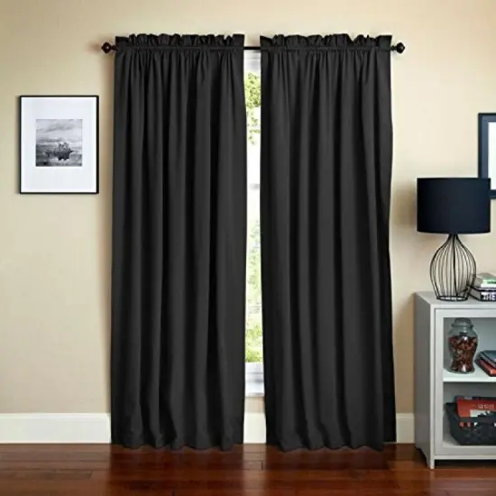 Blazing Needles 84-inch by 52-inch Twill Curtain Panels (Set of 2) - Black {1}