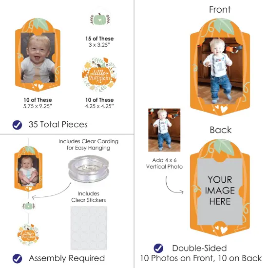 Big Dot of Happiness Little Pumpkin - Fall Birthday Party or Baby Shower Vertical Photo Garland 35 Pieces {4}