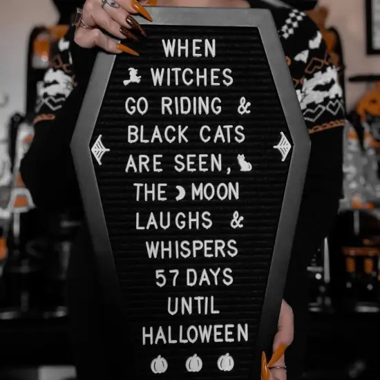 Nomnu Coffin Letter Board with Spooky Emojis, +500 Characters, Wooden Stand - Halloween Decorations Halloween Decor Halloween Gifts - 17x10.5 Inches {4}