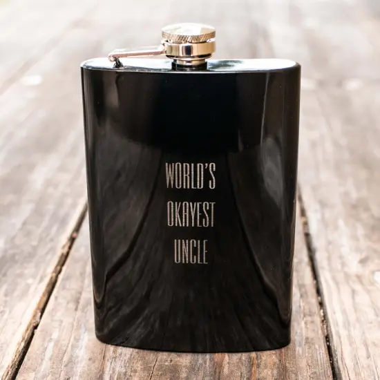 8oz BLACK World's Okayest Uncle Flask {2}