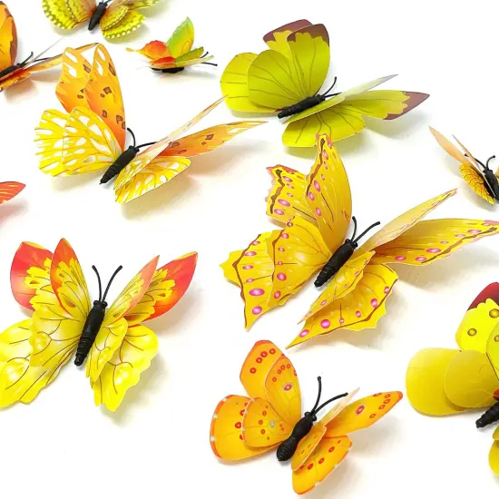 Wrapables 3D Double Wings Butterfly Decorative Wall Decor Stickers, Decals for Bedroom (24 pcs) Yellow {2}