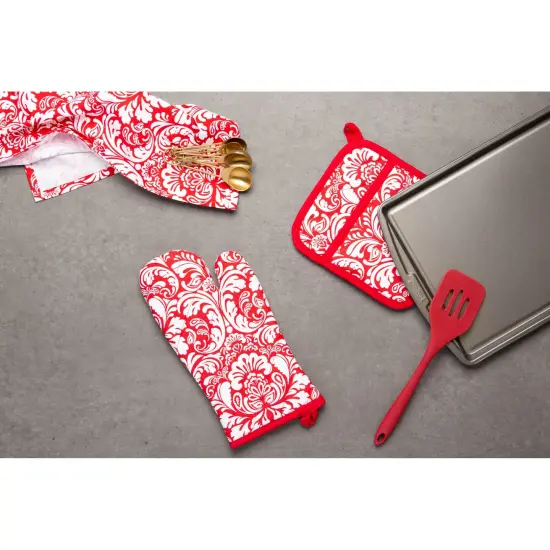 DAMASK DISHTOWEL Set of 2 RED {3}