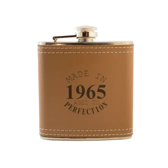 6oz Made in 1965 Aged to Perfection Leather Flask {1}