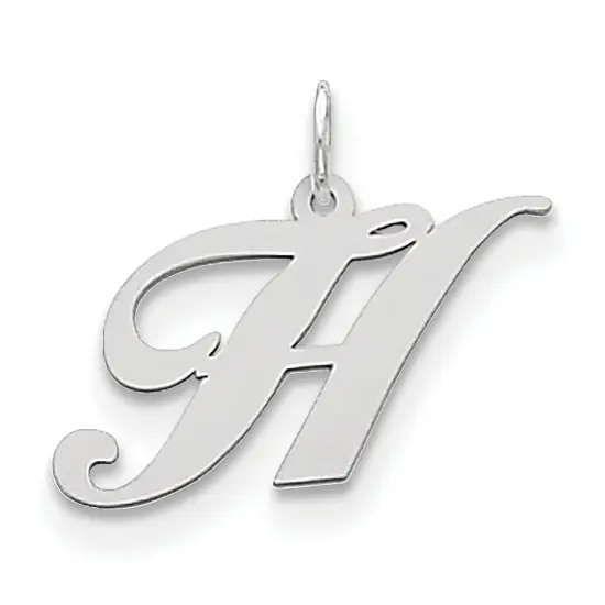 Sterling Silver Medium Script Initial Letter H Charm Jewerly 18mm x 13mm {1}