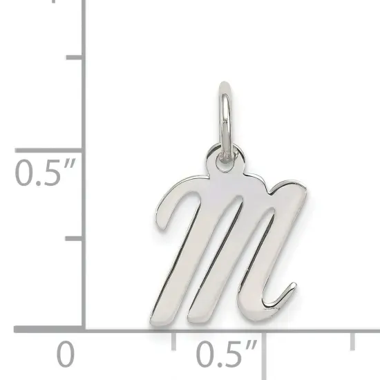Sterling Silver Small Script Initial Letter M Charm Jewerly 16mm x 8mm {4}