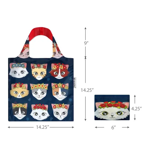 Wrapables Allybag Foldable & Lightweight Reusable Grocery Bag, Grab & Go Cats & Crowns {2}