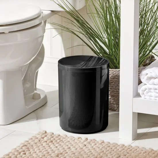 mDesign Plastic Small Round 1.7 Gallon Trash Can with Swing Lid {2}