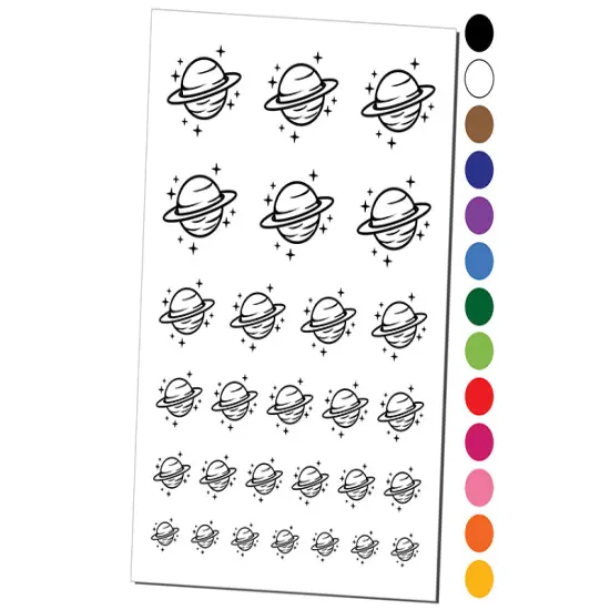 Saturn Planet with Rings and Stars Temporary Tattoo Water Resistant Fake Body Art Set Collection Brown {1}