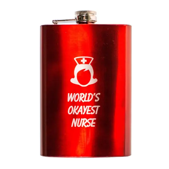 8oz RED World's Okayest Nurse Flask {1}