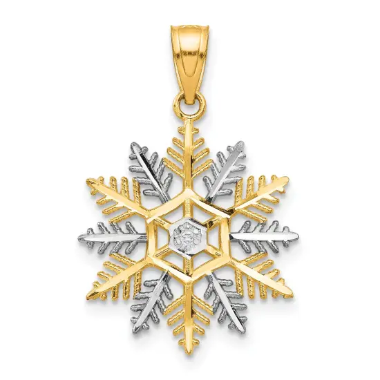 10K Gold & Rhodium Plated Snowflake Charm Pendant Jewelry 25mm x 16mm {1}