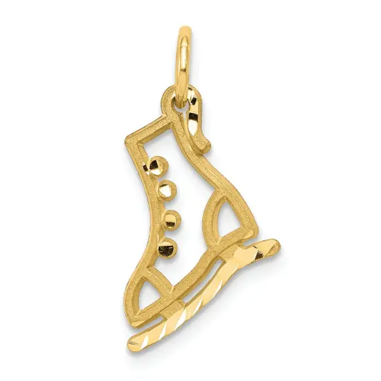 10K Yellow Gold Ice Skate Charm Diamond-Cut Skating 20 X 11mm Jewerly {1}