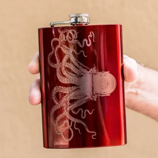8oz RED Steampunk Octopus Flask {3}