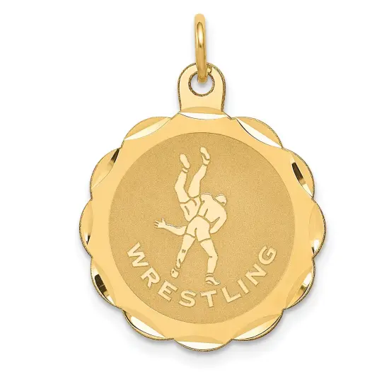 14K Yellow Gold Wrestling Disc Charm Sports Jewelry 25mm x 18mm {1}